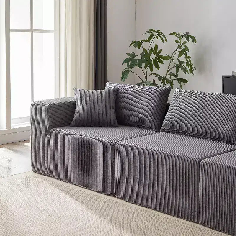 Canapé d'angle en velours côtelé de 264 cm : Canapé modulaire de luxe 4 places, rempli de mousse - Idéal pour le salon et la chambre à coucher