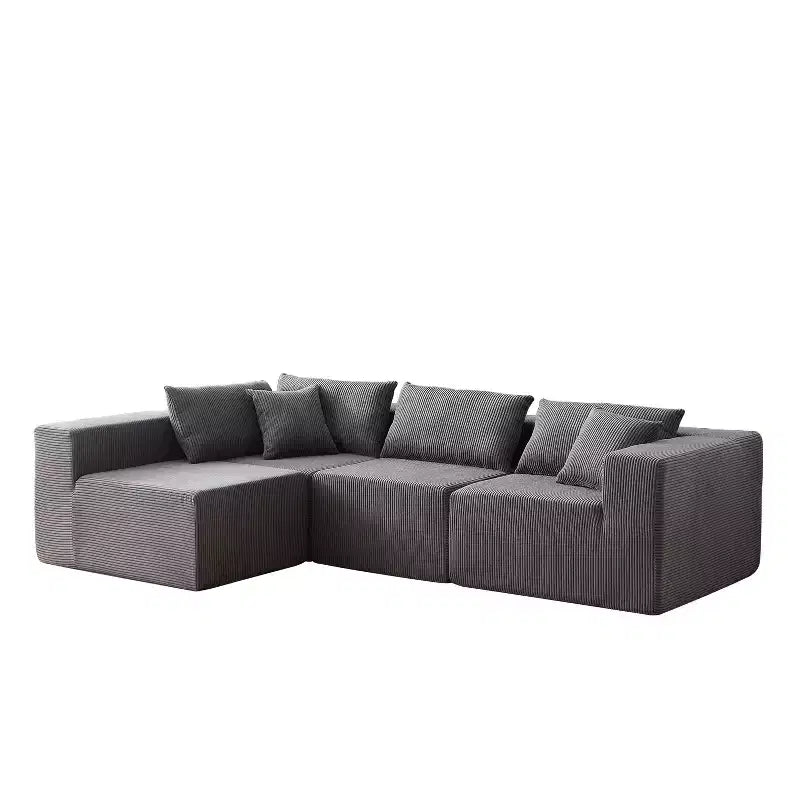 Canapé d'angle en velours côtelé de 264 cm : Canapé modulaire de luxe 4 places, rempli de mousse - Idéal pour le salon et la chambre à coucher