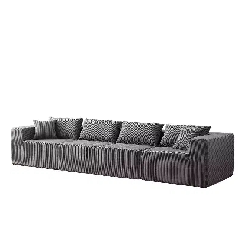 Canapé d'angle en velours côtelé de 264 cm : Canapé modulaire de luxe 4 places, rempli de mousse - Idéal pour le salon et la chambre à coucher