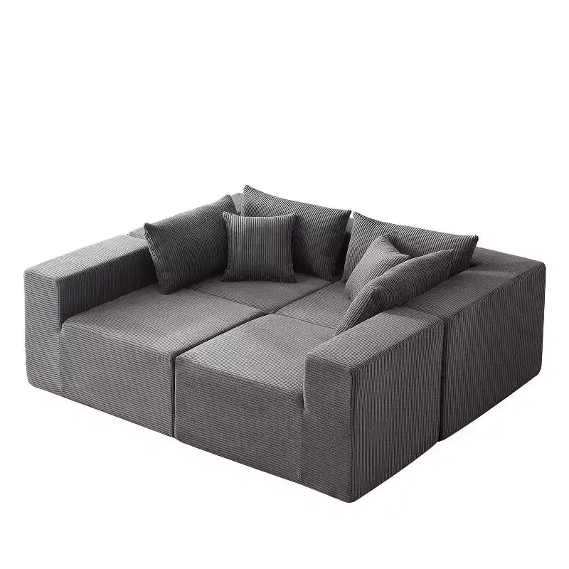 Canapé d'angle en velours côtelé de 264 cm : Canapé modulaire de luxe 4 places, rempli de mousse - Idéal pour le salon et la chambre à coucher