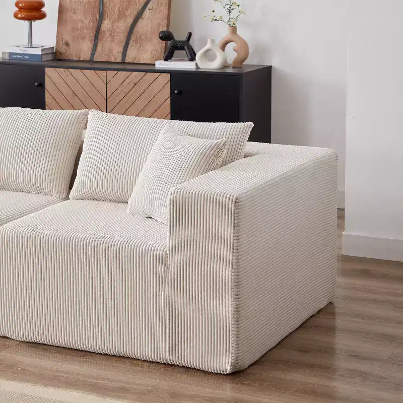 Canapé d'angle en velours côtelé de 264 cm : Canapé modulaire de luxe 4 places, rempli de mousse - Idéal pour le salon et la chambre à coucher