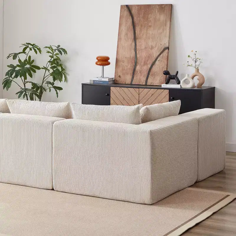 Canapé d'angle en velours côtelé de 264 cm : Canapé modulaire de luxe 4 places, rempli de mousse - Idéal pour le salon et la chambre à coucher
