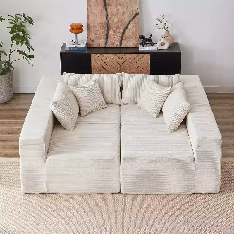 Canapé d'angle en velours côtelé de 264 cm : Canapé modulaire de luxe 4 places, rempli de mousse - Idéal pour le salon et la chambre à coucher
