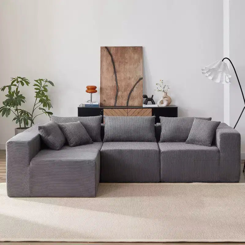Canapé d'angle en velours côtelé de 264 cm : Canapé modulaire de luxe 4 places, rempli de mousse - Idéal pour le salon et la chambre à coucher