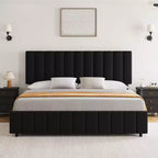 Garvee King/Queen/Full Upholstered Bed Frame with 4 Storage Drawers, Adjustable Headboard & Wood Slats, No Box Spring Needed, Black/Grey/White