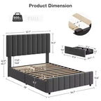 Cadre de lit rembourré Garvee King/Queen/Full avec 4 tiroirs de rangement, tête de lit réglable et lattes en bois, sans sommier tapissier, noir/gris/blanc