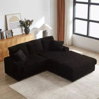 Canapé 3 places en velours côtelé de 213 cm avec 3 coussins de dossier, 2 coussins décoratifs, 2 poufs, 2 espaces de rangement et porte-gobelets