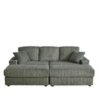 Canapé 3 places en velours côtelé de 213 cm avec 3 coussins de dossier, 2 coussins décoratifs, 2 poufs, 2 espaces de rangement et porte-gobelets