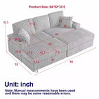 84-Inch Corduroy 3-Seater Sofa with 3 Back Pillows, 2 Toss Pillows, 2 Ottoman, 2 Storage Spaces and Cup-Holding Grooves