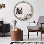 30.75 Wood Wall Mirror, Farmhouse Decorative e Round Mirror for Wall Decor in Living Room