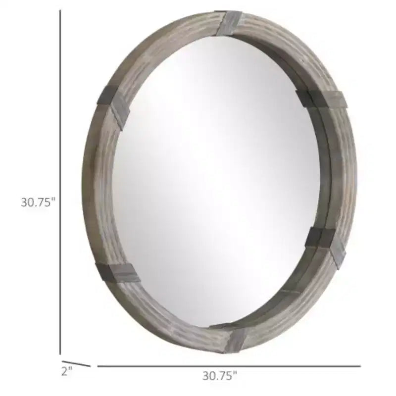 Miroir mural en bois de 30,75 pouces, miroir rond décoratif de style rustique pour la décoration murale du salon
