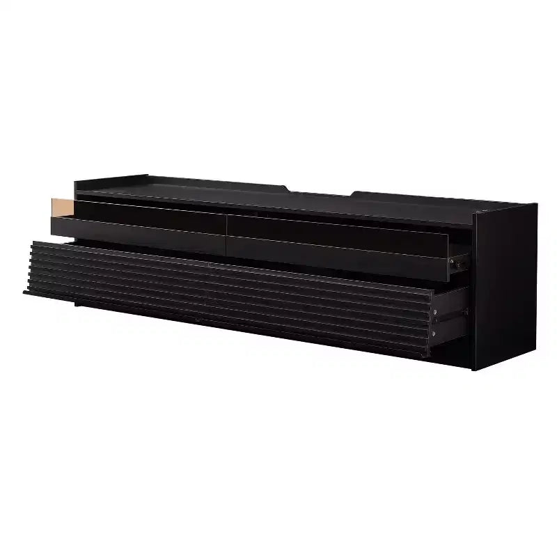 Meuble TV moderne console multimédia avec 4 tiroirs, ports de charge et éclairage d'ambiance LED, Naturel/Noyer/Noir-Christopher Knight Home
