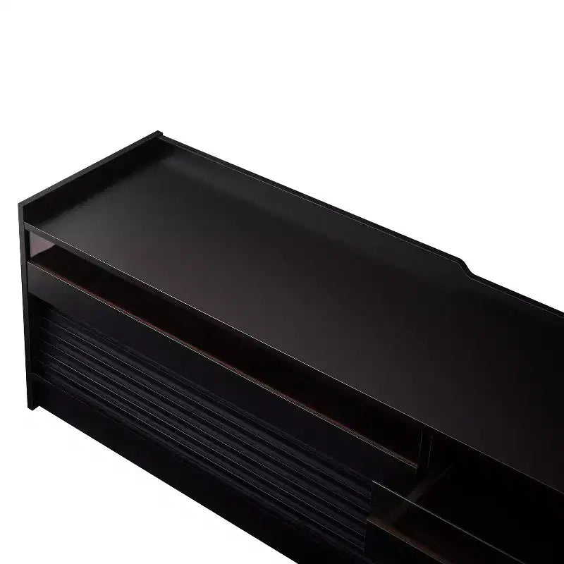 Meuble TV moderne console multimédia avec 4 tiroirs, ports de charge et éclairage d'ambiance LED, Naturel/Noyer/Noir-Christopher Knight Home