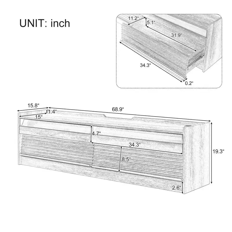 Meuble TV moderne console multimédia avec 4 tiroirs, ports de charge et éclairage d'ambiance LED, Naturel/Noyer/Noir-Christopher Knight Home