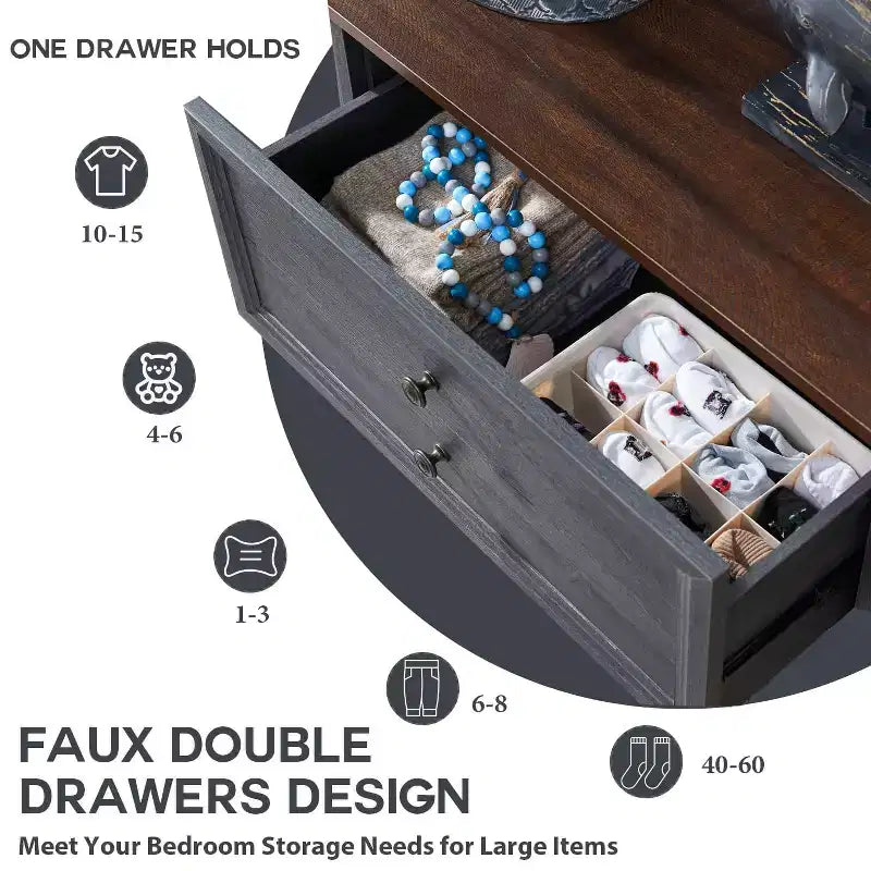 SinCiDo Commode de Ferme avec 6 Tiroirs, Commode Verticale Large de 58", Organisateur de Placard à Tiroirs, 2 Tailles de Tiroirs Différentes pour Salon