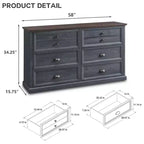 SinCiDo Commode de Ferme avec 6 Tiroirs, Commode Verticale Large de 58", Organisateur de Placard à Tiroirs, 2 Tailles de Tiroirs Différentes pour Salon