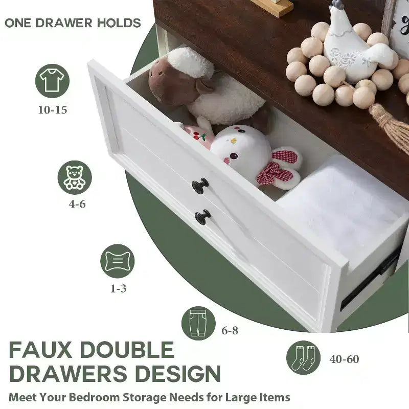 SinCiDo Commode de Ferme avec 6 Tiroirs, Commode Verticale Large de 58", Organisateur de Placard à Tiroirs, 2 Tailles de Tiroirs Différentes pour Salon