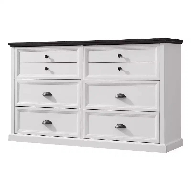 SinCiDo Commode de Ferme avec 6 Tiroirs, Commode Verticale Large de 58", Organisateur de Placard à Tiroirs, 2 Tailles de Tiroirs Différentes pour Salon