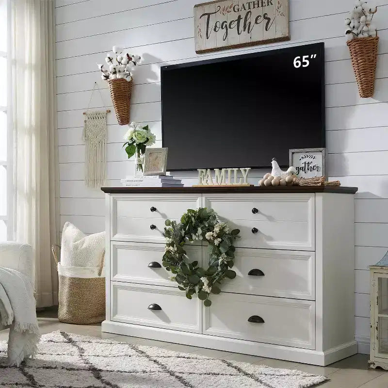SinCiDo Commode de Ferme avec 6 Tiroirs, Commode Verticale Large de 58", Organisateur de Placard à Tiroirs, 2 Tailles de Tiroirs Différentes pour Salon