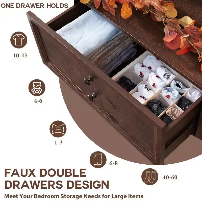 SinCiDo Commode de Ferme avec 6 Tiroirs, Commode Verticale Large de 58", Organisateur de Placard à Tiroirs, 2 Tailles de Tiroirs Différentes pour Salon