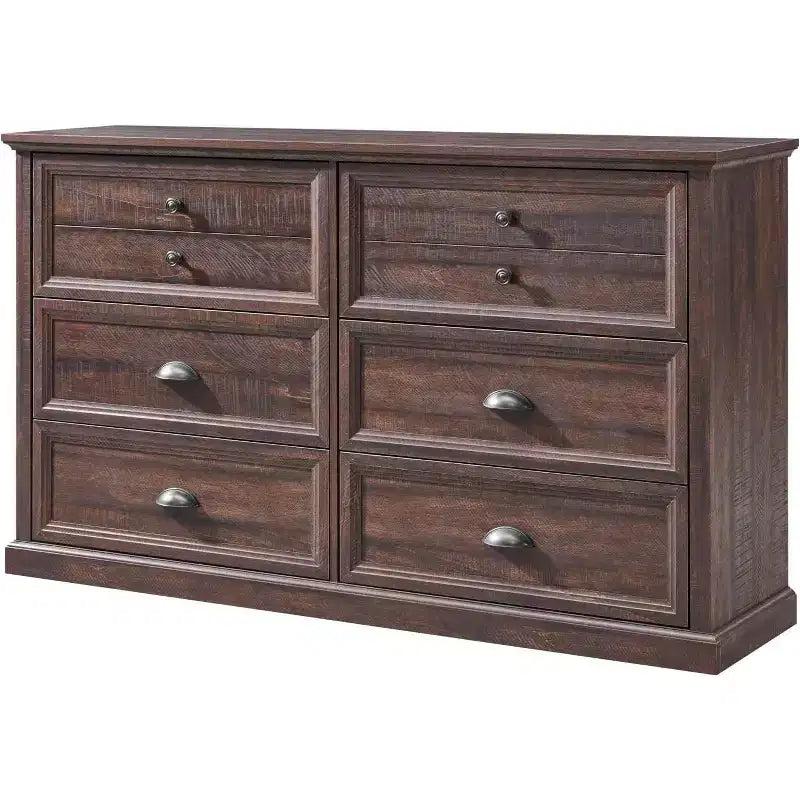 SinCiDo Commode de Ferme avec 6 Tiroirs, Commode Verticale Large de 58", Organisateur de Placard à Tiroirs, 2 Tailles de Tiroirs Différentes pour Salon
