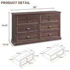 SinCiDo Commode de Ferme avec 6 Tiroirs, Commode Verticale Large de 58", Organisateur de Placard à Tiroirs, 2 Tailles de Tiroirs Différentes pour Salon