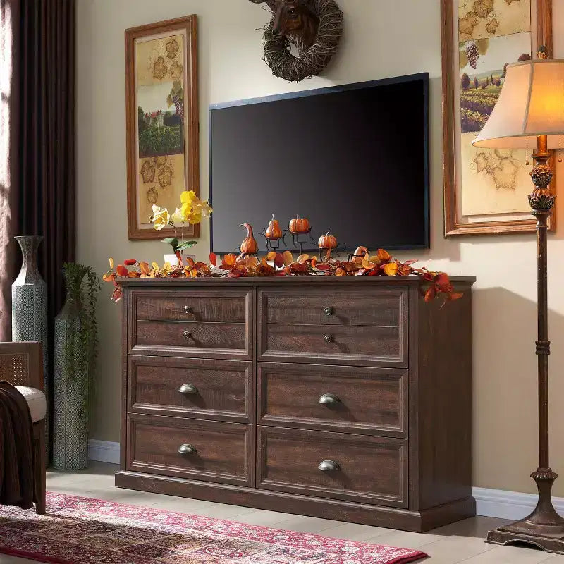 SinCiDo Commode de Ferme avec 6 Tiroirs, Commode Verticale Large de 58", Organisateur de Placard à Tiroirs, 2 Tailles de Tiroirs Différentes pour Salon