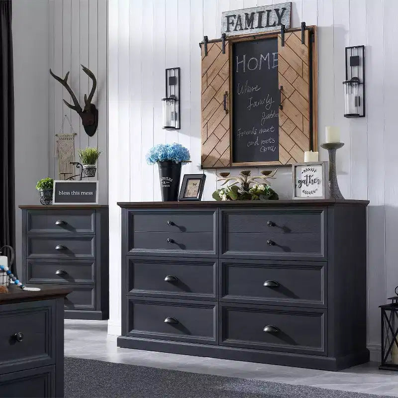 SinCiDo Commode de Ferme avec 6 Tiroirs, Commode Verticale Large de 58", Organisateur de Placard à Tiroirs, 2 Tailles de Tiroirs Différentes pour Salon