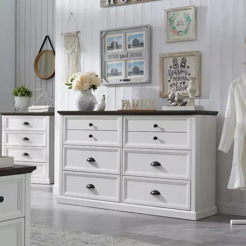 SinCiDo Commode de Ferme avec 6 Tiroirs, Commode Verticale Large de 58", Organisateur de Placard à Tiroirs, 2 Tailles de Tiroirs Différentes pour Salon