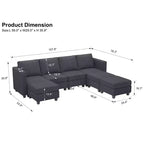 Canapé modulable Belffin avec pouf de rangement en forme de U en velours côtelé, canapé sectionnel moderne convertible avec méridienne