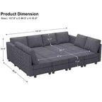 Canapé convertible modulaire sectionnel Belffin en velours côtelé, 12 places surdimensionné avec rangement pour salon