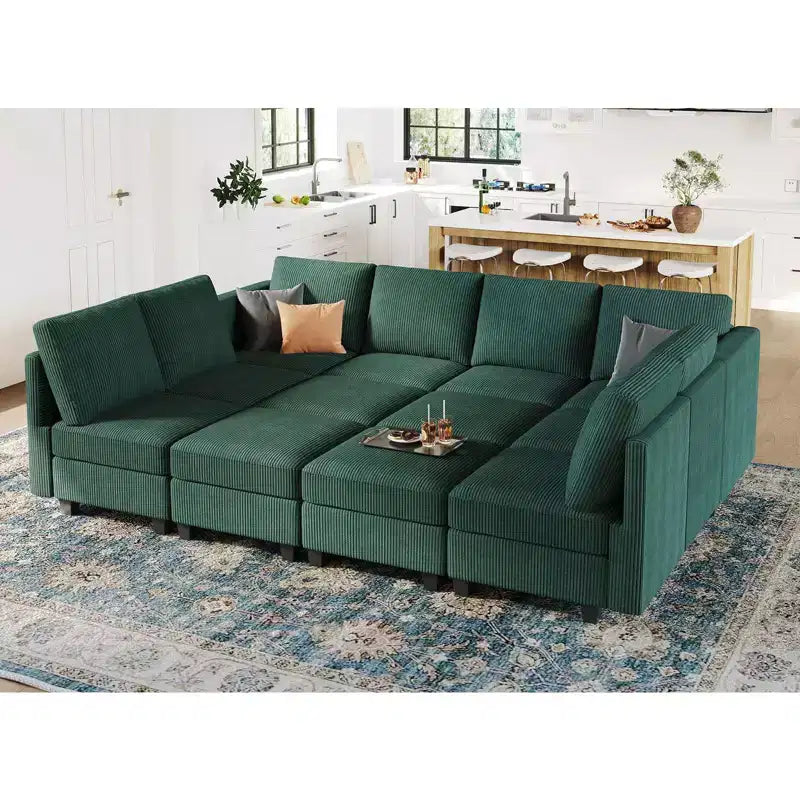 Canapé convertible modulaire sectionnel Belffin en velours côtelé, 12 places surdimensionné avec rangement pour salon