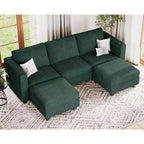 Canapé-lit modulaire sectionnel Belffin avec pouf de rangement, canapé sectionnel de luxe en velours côtelé avec méridienne convertible moderne pour salon
