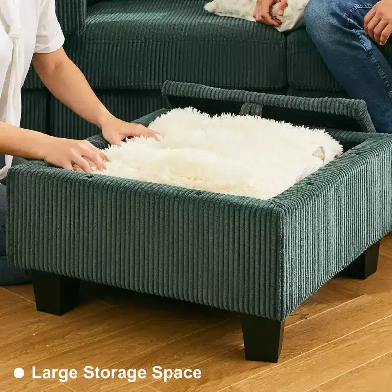 Canapé-lit modulaire sectionnel Belffin avec pouf de rangement, canapé sectionnel de luxe en velours côtelé avec méridienne convertible moderne pour salon