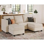 Canapé-lit modulaire sectionnel Belffin avec pouf de rangement, canapé sectionnel de luxe en velours côtelé avec méridienne convertible moderne pour salon
