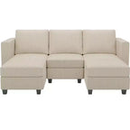 Canapé-lit modulaire sectionnel Belffin avec pouf de rangement, canapé sectionnel de luxe en velours côtelé avec méridienne convertible moderne pour salon
