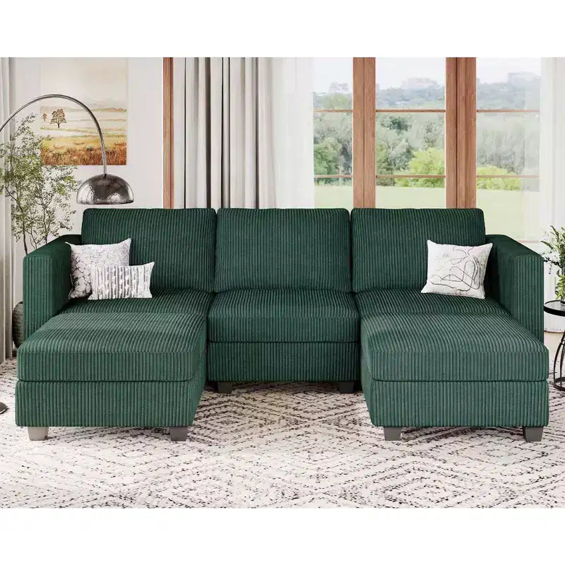 Canapé-lit modulaire sectionnel Belffin avec pouf de rangement, canapé sectionnel de luxe en velours côtelé avec méridienne convertible moderne pour salon