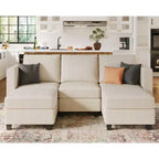Canapé-lit modulaire sectionnel Belffin avec pouf de rangement, canapé sectionnel de luxe en velours côtelé avec méridienne convertible moderne pour salon