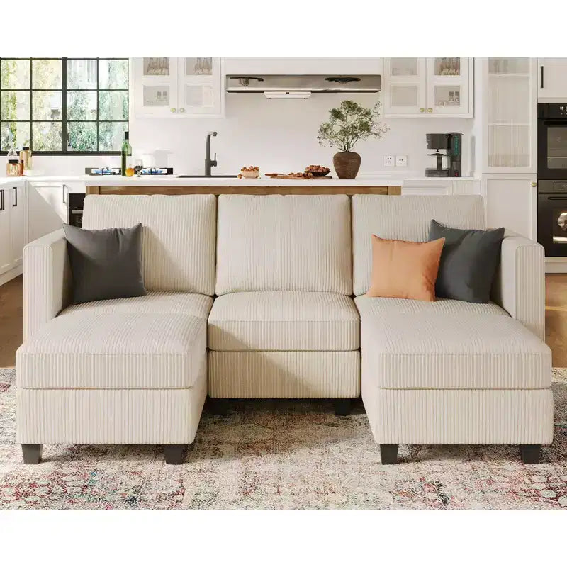 Canapé-lit modulaire sectionnel Belffin avec pouf de rangement, canapé sectionnel de luxe en velours côtelé avec méridienne convertible moderne pour salon