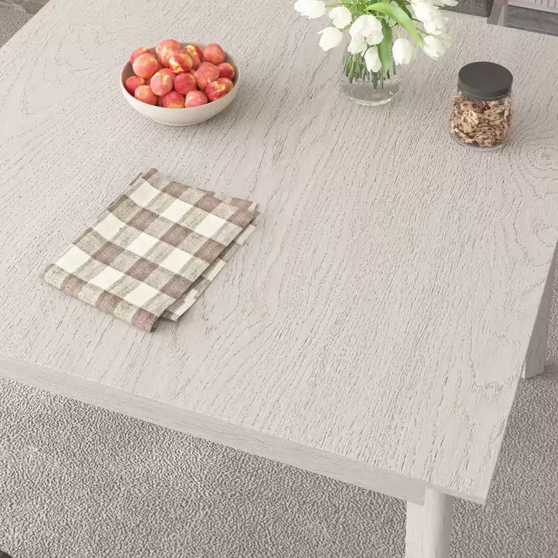 Table à manger carrée rustique VECELO, table en bois d'hévéa avec 4 pieds en bois massif et 2 tiroirs de rangement pour la cuisine, gris