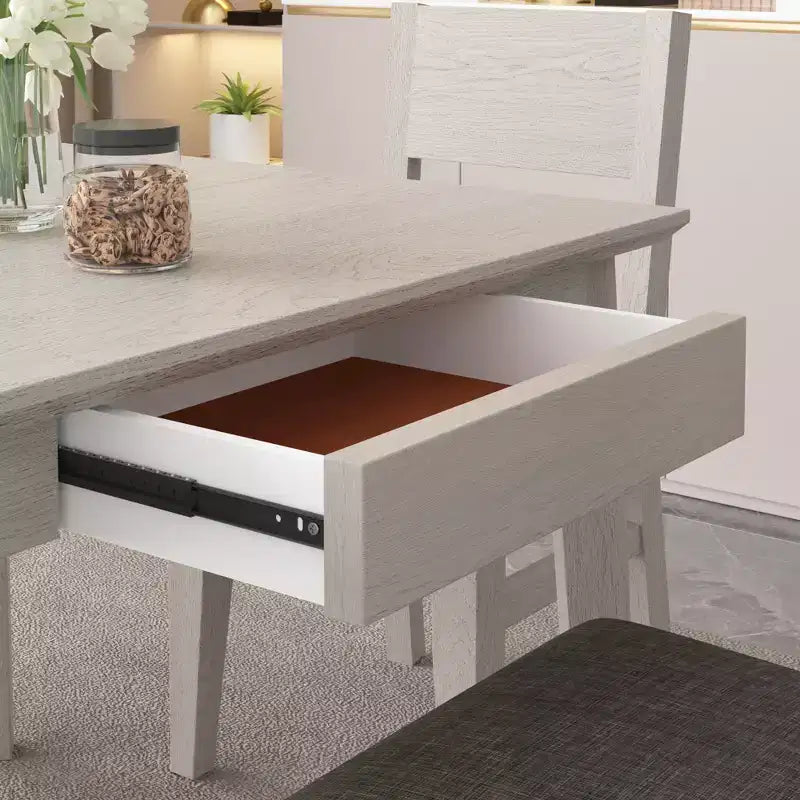Table à manger carrée rustique VECELO, table en bois d'hévéa avec 4 pieds en bois massif et 2 tiroirs de rangement pour la cuisine, gris