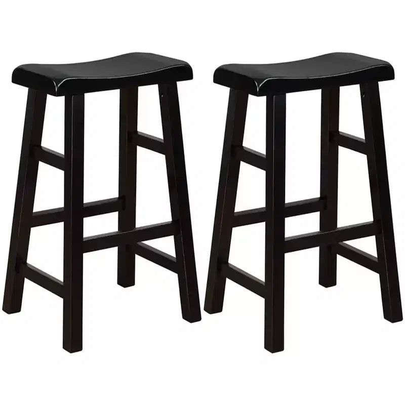eHemco Heavy-Duty Solid Wood Saddle Seat Kitchen Counter Barstools, 29 Inches, Set of 2