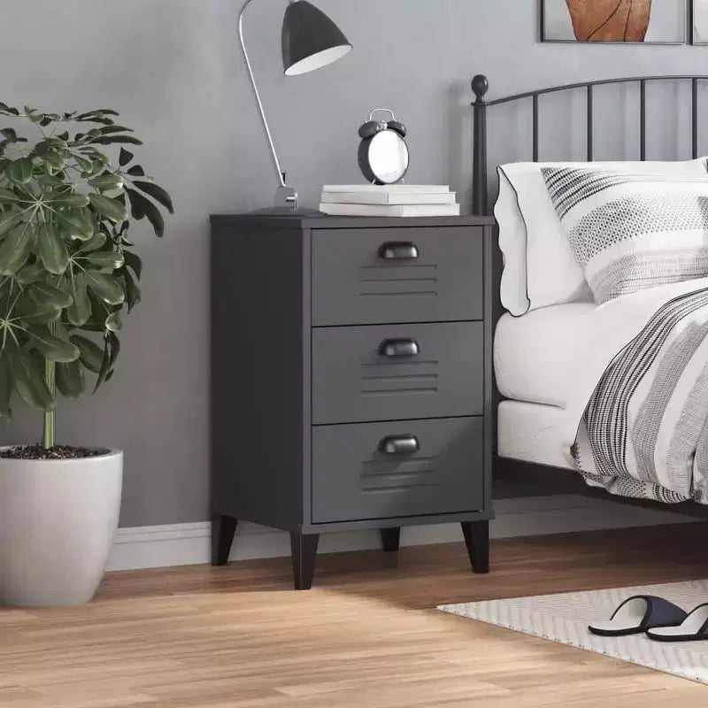 vidaXL Table de chevet D'appoint Meuble de chambre Bois d'ingénierie - Blanc Gris anthracite