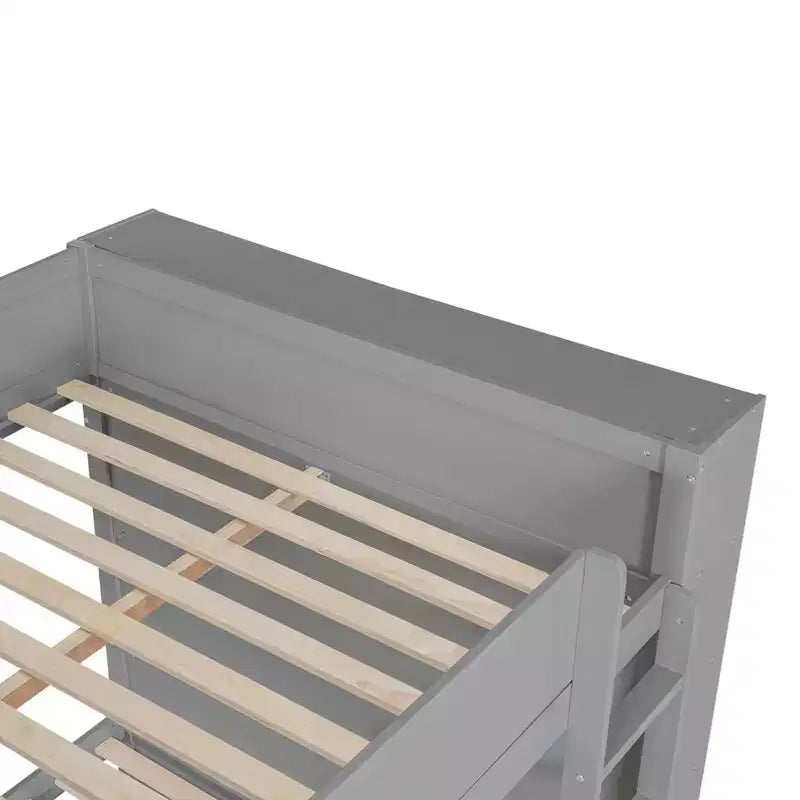 Lit superposé jumeau sur jumeau/double sur double avec 2 tiroirs et armoire multicouche, solution de rangement peu encombrante, blanc/gris - ModernLuxe