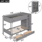 Lit superposé jumeau sur jumeau/double sur double avec 2 tiroirs et armoire multicouche, solution de rangement peu encombrante, blanc/gris - ModernLuxe