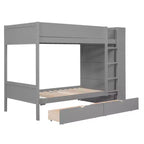 Lit superposé jumeau sur jumeau/double sur double avec 2 tiroirs et armoire multicouche, solution de rangement peu encombrante, blanc/gris - ModernLuxe