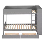 Lit superposé jumeau sur jumeau/double sur double avec 2 tiroirs et armoire multicouche, solution de rangement peu encombrante, blanc/gris - ModernLuxe