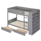 Lit superposé jumeau sur jumeau/double sur double avec 2 tiroirs et armoire multicouche, solution de rangement peu encombrante, blanc/gris - ModernLuxe