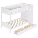 Lit superposé jumeau sur jumeau/double sur double avec 2 tiroirs et armoire multicouche, solution de rangement peu encombrante, blanc/gris - ModernLuxe