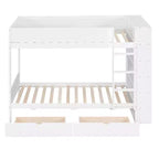 Lit superposé jumeau sur jumeau/double sur double avec 2 tiroirs et armoire multicouche, solution de rangement peu encombrante, blanc/gris - ModernLuxe